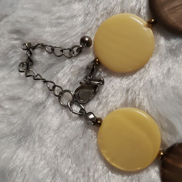 Vintage Hand Made Plastic Disc Button Necklace Brown Beige - Picture 6 of 9